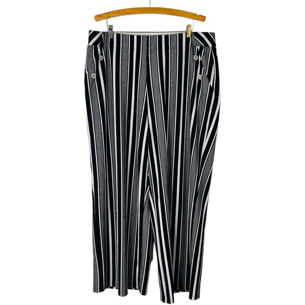 Cato black white stripe sailor wide leg stretch office high waisted pants 22/24W